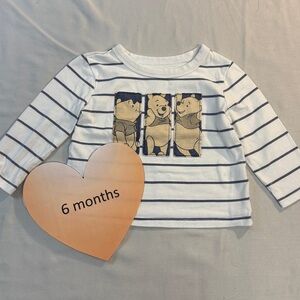 Disney - Winnie the pooh - White and Blue Long Sleeve Tee with Graphic Design